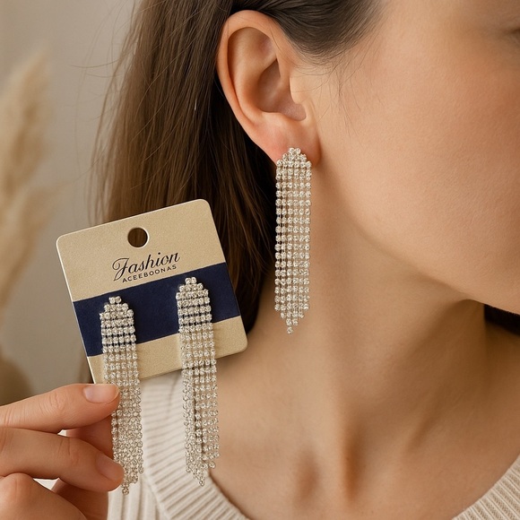 Fashion Accessories Rhinestone Fringe Dangle Earrings – NWT - Picture 4 of 5